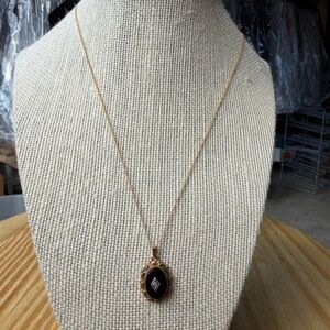 Art Deco Mourning Necklace with Black Onyx and Diamond